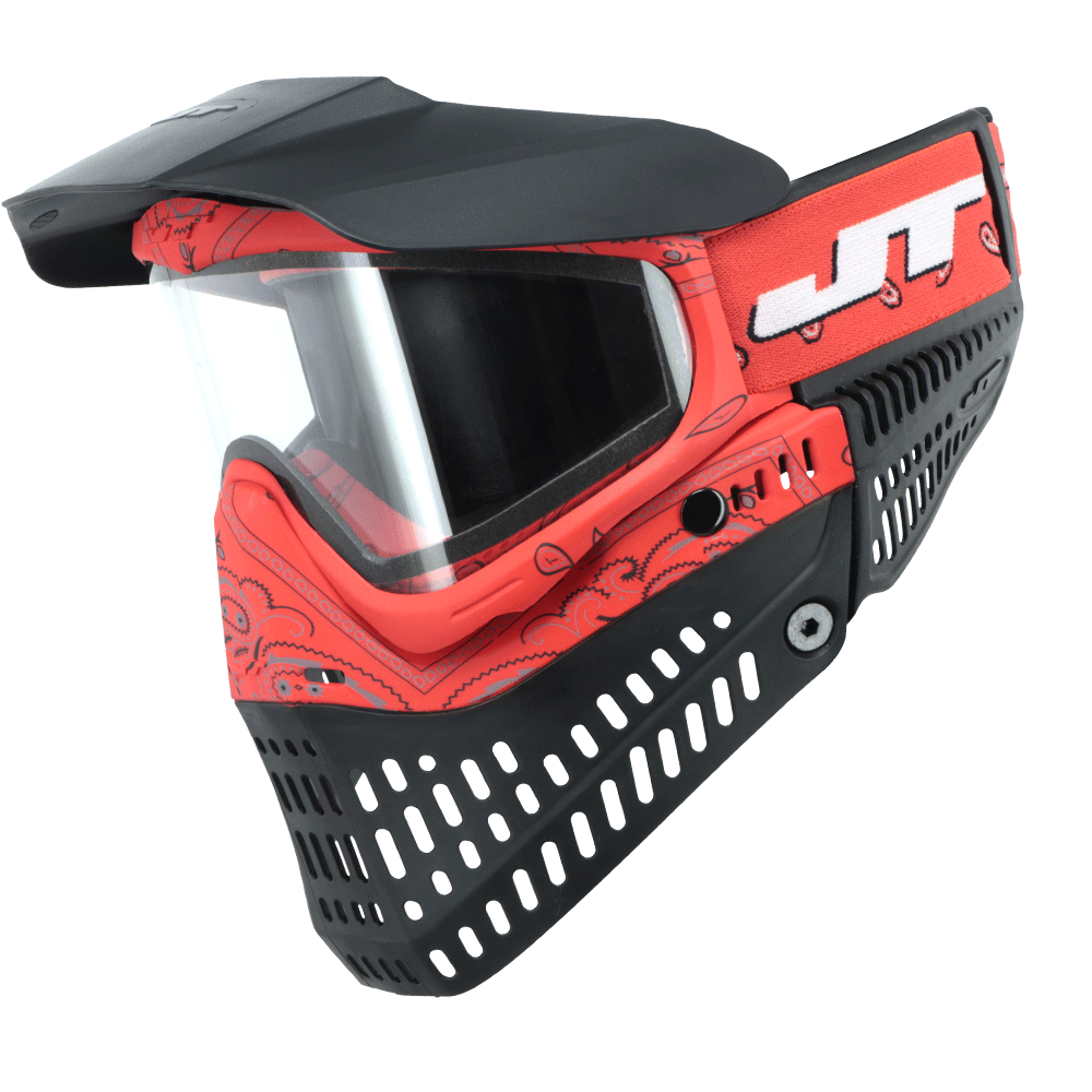 JT Proflex LE Paintball Mask With Thermal Lens Bandana Red